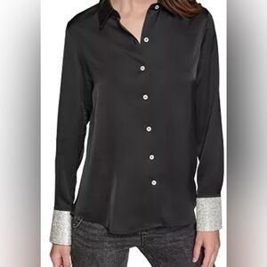 🥂NWT KARL LAGERFELD PARIS
Women's Rhinestone-Cuff Button-Down blouse S